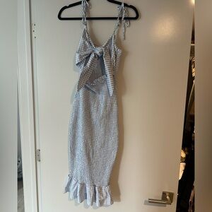 Blue & white midi gingham dress